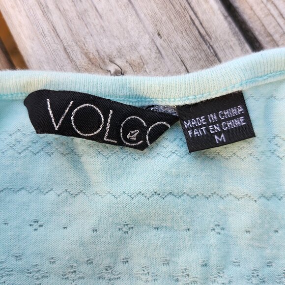 DAINTY VOLCOM 3/4 Sleeve Women's Medium Mint Green Shirt Bow Detail Gem ROMANTIC - Picture 9 of 9